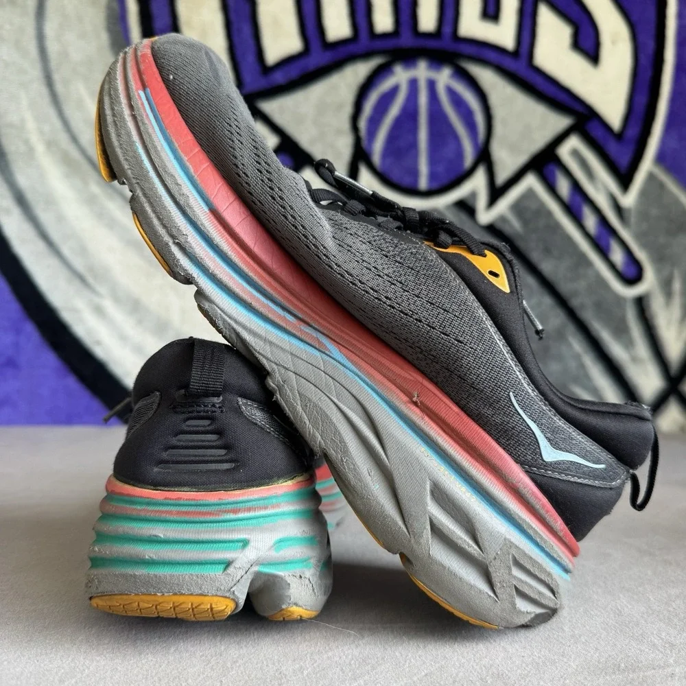 Size 10D - Hoka One One HOKA Bondi 8 Anthracite Blue Red 1123202 ACTL